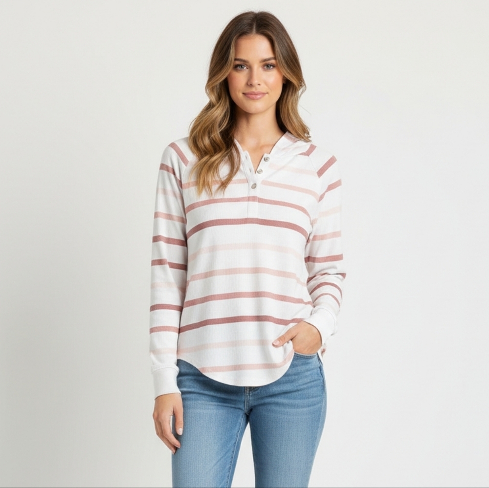 Chaser Brand Striped Love Knit Henley Hoodie Size Small NWT